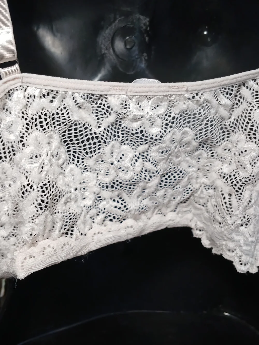 Lace Bandeau Bralette with Satin Trim in Light Pink - Picture 3 of 11
